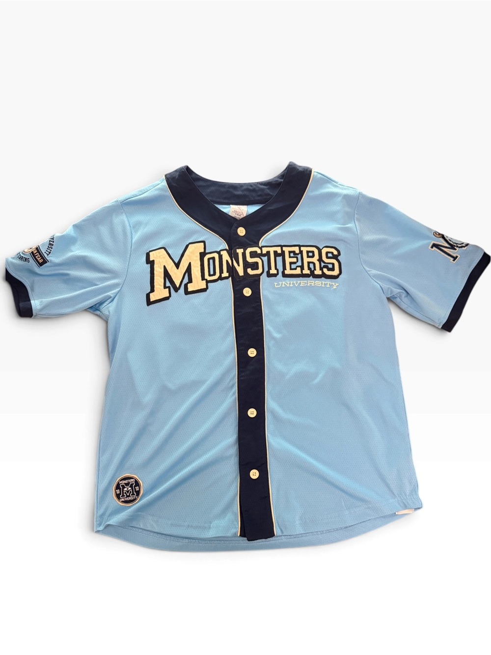 Disney Monsters University Light Blue Baseball Jersey with Navy Trim
